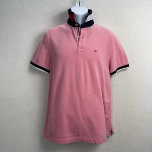 Tommy Hilfiger Custom Fit Salmon Pink Polo with Contrasting Logo Collar Medium